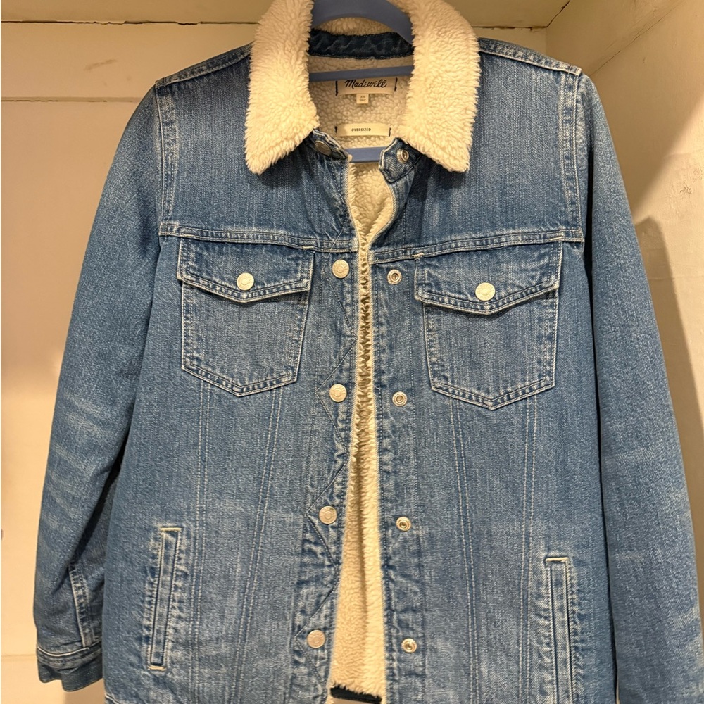 Madewell Denim Jacket with Cream Sherpa Collar - Blue Wash